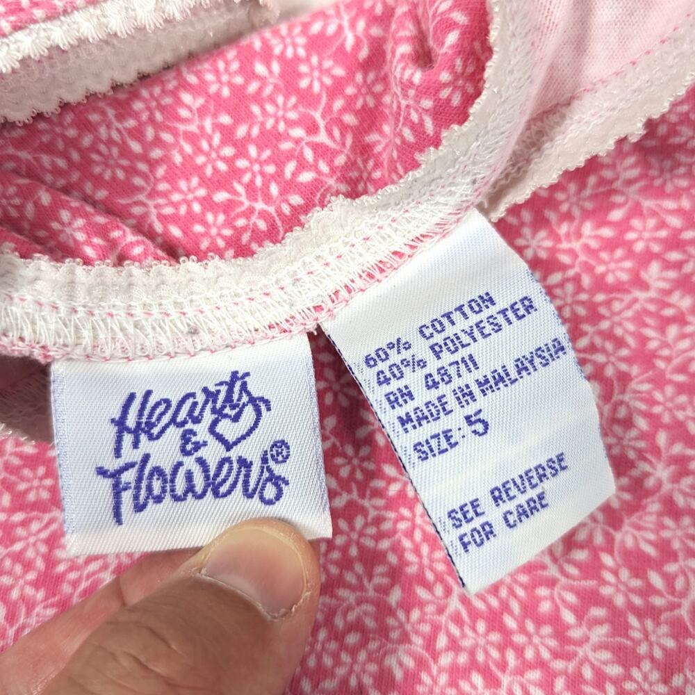 Vintage Hearts & Flower Dress Girls Size 3-4T Pink Floral Calico Casual - Picture 4 of 4